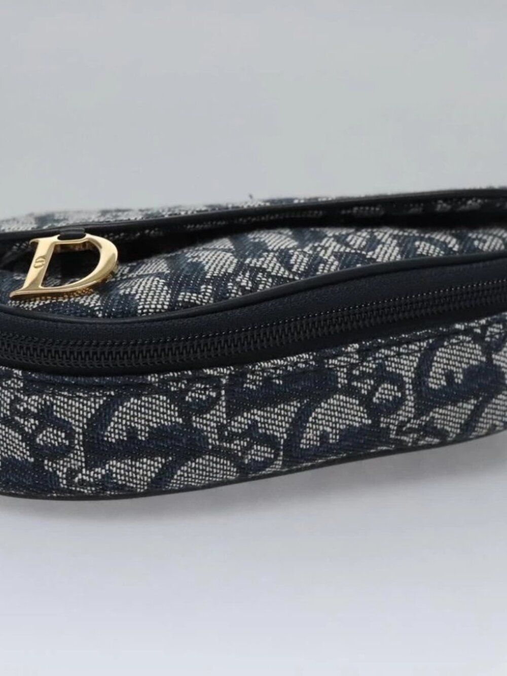 Christian Dior Trotter Canvas Saddle Pouch Navy Gold Auth - Picture 7 of 16